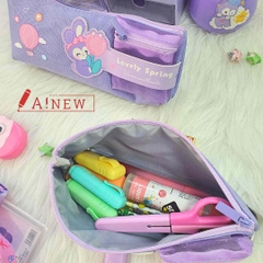 Bóp bút thỏ tím đeo nơ tặng kèm túi nhỏ hoạ tiết xinh xắn - Túi đựng bút vải canvas - Mã 914484