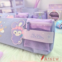 Bóp bút thỏ tím đeo nơ tặng kèm túi nhỏ hoạ tiết xinh xắn - Túi đựng bút vải canvas - Mã 914484