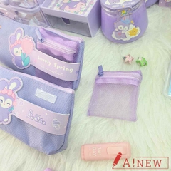 Bóp bút thỏ tím đeo nơ tặng kèm túi nhỏ hoạ tiết xinh xắn - Túi đựng bút vải canvas - Mã 914484