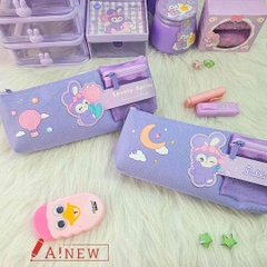 Bóp bút thỏ tím đeo nơ tặng kèm túi nhỏ hoạ tiết xinh xắn - Túi đựng bút vải canvas - Mã 914484