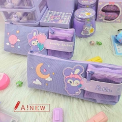 Bóp bút thỏ tím đeo nơ tặng kèm túi nhỏ hoạ tiết xinh xắn - Túi đựng bút vải canvas - Mã 914484