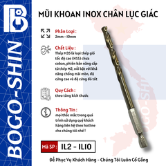 Mũi Khoan Inox Đặc Chủng Chân Lục Giác 2mm - 10mm Bogo-Shin