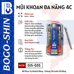 Mũi Khoan Gạch Đá Đa Năng BOGO-SHIN 4 Cạnh 6mm. 7mm, 8mm, 10mm, 12mm