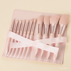 Set 11 cọ lông mềm chất lượng kèm túi da pu hồng phấn