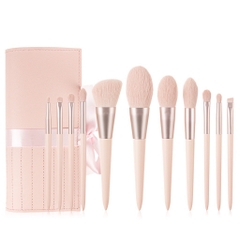 Set 11 cọ lông mềm chất lượng kèm túi da pu hồng phấn