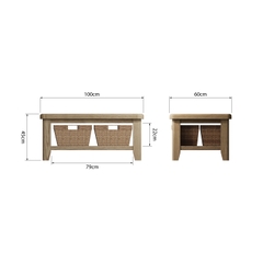 Bàn Trà Sofa Có Giỏ Cói HO-CT (Coffee Table) Gỗ Sồi Nhập Khẩu