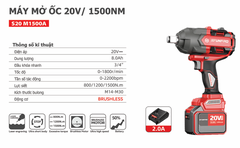 Máy Siết Bulong 1500N.m Dùng Pin SFUNPRO S20M1500A