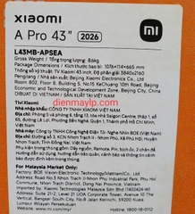 Google Tivi Xiaomi A Pro QLED 4K 43 inch L43MB-APSEA 2026