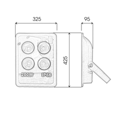 Đèn pha tròn vuông LED ngoài trời 200W - IP65 (4*50w)