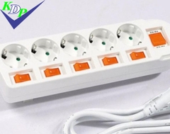 Ổ cắm Hàn Quốc 5 lỗ liền dây 6 công tắc 16A 250v