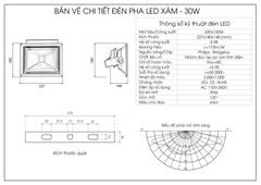 Đèn pha rọi xám ngoài trời 30W - hộp nguồn sau (1*30w)