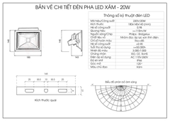 Đèn pha rọi xám ngoài trời 20W - hộp nguồn sau (1*20w)