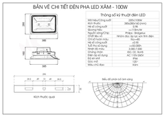 Đèn pha rọi xám ngoài trời 100W - hộp nguồn sau (2*50w)