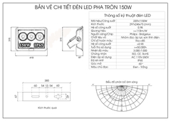 Đèn pha LED ngoài trời 150W - IP65 pha tròn (3*50w)