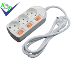 Ổ cắm Hàn Quốc 3 lỗ liền dây 3 công tắc 16A 250v