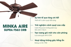 Quạt trần 5 cánh Minka Supra động cơ AC 79W sải cánh 122cm (Bảo hành phụ kiện (bộ tay khiển, cánh, bản led) 12 tháng, bảo hành động cơ 5 năm)