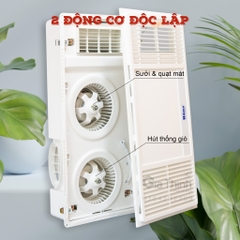 Quạt sưởi nhà tắm âm trần Hans HA2 đa năng 4 trong 1 thông gió, sưởi ấm, làm mát, chiếu sáng kích thước 30x60cm