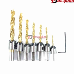 Bộ 7 mũi khoan gỗ, đầu đinh, bắt âm mũi vít, phủ titanium DQ24