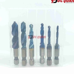 Bộ 6 mũi khoan Taro M3-M10 thép HSS 6542 phủ Titanium, doa âm mũ vít