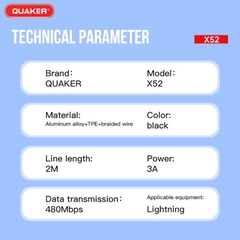 CÁP SẠC NHANH 3A QUAKER X52 2M