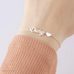 Vòng Tay Bạc Khắc Tên Với Charm Tim Đính Dây - Say My Name