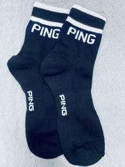 Tất (Vớ) Ping màu đen phối kẻ trắng cổ trung