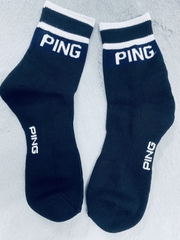 Tất (Vớ) Ping màu đen phối kẻ trắng cổ trung