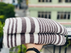 Chăn khăn bông xuất Nhật dư, sọc nâu 15*18cm