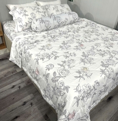 BỘ CHĂN GA GỐI TENCEL TAKARA - Mẫu hoa hồng trắng