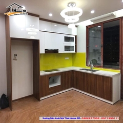 Tủ bếp cánh Acrylic vân gỗ cho nhà chung cư chịu nước