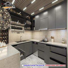 Tủ Bếp Gỗ Công Nghiệp Cánh Phun Sơn