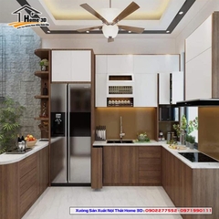 Tủ bếp inox cánh gỗ công nghiệp Home 3D