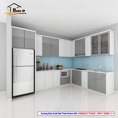 Tủ bếp inox cánh gỗ công nghiệp Home 3D