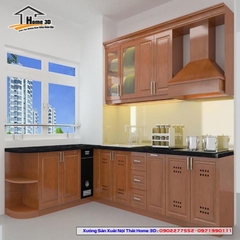 Tủ bếp inox cánh gỗ Tự Nhiên Home 3D