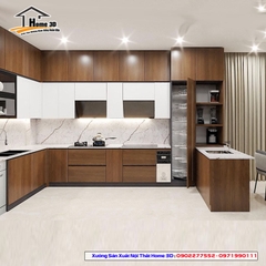 Tủ Bếp Nhôm Nội Thất Vân Ngỗ Trắc H3DN02