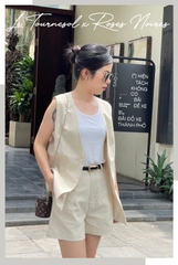 Quần short linen Roses Noires cạp cao bản to nhiều màu: Đen, Trắng, Nâu, Be, Hồng
