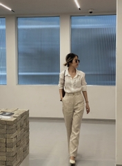 Quần suông linen Lena, dáng dài ống rộng, công sở phong cách Hàn Quốc