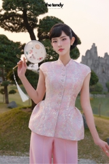 Áo Hân Hoan, áo tay phồng dáng peplum, chất gấm cao cấp