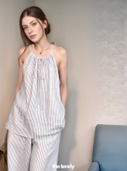 Áo cổ yếm dây rút linen Lauryn