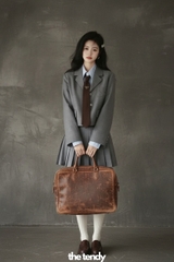 Áo Blazer thiết kế nữ Mimosa, 2 màu ghi/nâu, dáng croptop phong cách Preppy