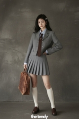 Áo Blazer thiết kế nữ Mimosa, 2 màu ghi/nâu, dáng croptop phong cách Preppy