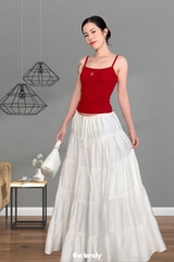 Chân váy maxi Cecily màu trắng, 5 tầng, có dây rút siêu xinh