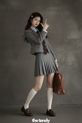 Áo Blazer thiết kế nữ Mimosa, 2 màu ghi/nâu, dáng croptop phong cách Preppy