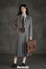 Áo Blazer thiết kế nữ Mimosa, 2 màu ghi/nâu, dáng croptop phong cách Preppy