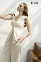 Áo gile Linen Le Tournesol màu muối tiêu thanh lịch