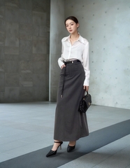 Chân váy VANESSA dáng dài, vintage, phom dáng basic, style Hàn, 2 màu xám/đen