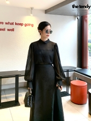 Áo Amelia Silk Organza màu đen, tay dài sang trọng (không kèm áo quây bên trong)
