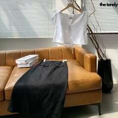 Áo Linda dáng croptop, sát nách, màu trắng, bo chun