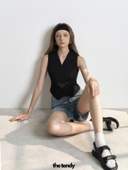 Quần short jean HILDA, chất jean cotton, màu xanh, độ dài vừa phải