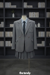 Áo blazer nữ thiết kế Lynx tay dài, hai màu ghi/nâu, phong cách preppy